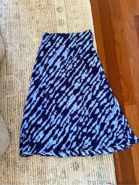 MANGO Blue Patterned A-Line Midi Skirt